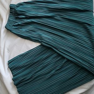 Green stretch accordian stretch palazzo pants